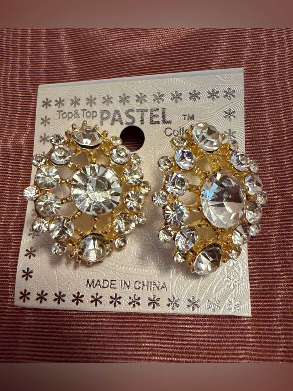 Top to Top Pastel NWT Gold and Clear Crystal Cluster Earrings Size 1 1/4”